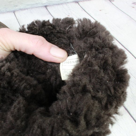 UGG Brown Leather Suede Sheepskin Lined Winter Boots Size 10 - Picture 6 of 9